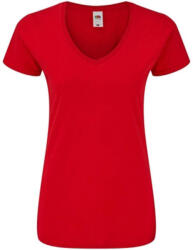 Fruit of the Loom Rövid ujjú V-nyakú Női pamut póló, Fruit of the Loom FN71, Red-L (FN710508)