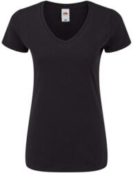 Fruit of the Loom Rövid ujjú V-nyakú Női pamut póló, Fruit of the Loom FN71, Black-S (FN710306)
