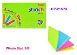 Stick'n Magic notes autoadeziv 76 x 127 mm, 100 file, Stick'n Magic Notes - 4 culori neon (HO-21573)