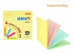 Stick'n Magic notes autoadeziv 76 x 76 mm, 100 file, Stick'n Magic Notes - 4 culori pastel (HO-21574)