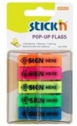STICKN Film index autoadeziv 45 x 12mm, 5 x 30file/set, Stick"n Pop-up (sign here) - 5 culori fluorescente (HO-26004)
