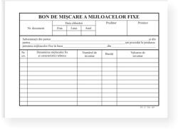  Bon de miscare a mijloacelor fix, A5, tipar fata/verso, 100 file/carnet (TP019007)