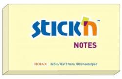 Stick'n Notes autoadeziv 76 x 127 mm, 100 file, Stickn - galben pastel (HO-21009)