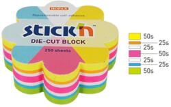 Stick'n Notes autoadeziv Die-Cut - floare, 67 x 67 mm, 250 file, Stick'n - 5 culori fluorescente (HO-21833)
