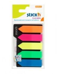 STICKN Stick index plastic transparent color 42 x 12 mm, 5 x 25 file/set, Stick"n - 5 culori neon - sageata (HO-21143)