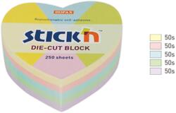 Stick'n Notes autoadeziv Die-Cut - inima, 64 x 67 mm, 250 file, Stick'n - 5 culori pastel (HO-21835)