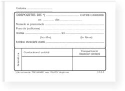  Dispozitie de plata catre casierie, A6, tipar fata/verso, 100 file/carnet (TP019033)