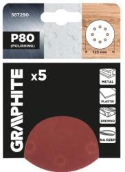 GRAPHITE 58T290 tépőzáras csiszolókorongok 125 mm P80, 5 db (58T290)