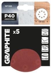GRAPHITE 58T288 tépőzáras csiszolókorongok 125 mm P40, 5 db (58T288)