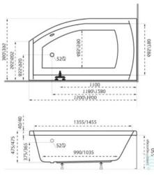 M-Acryl MINIMA 150x85 jobbos akryl fürdőkád lábbal