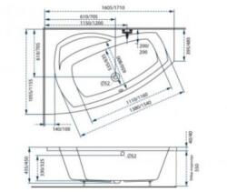 M-Acryl MINIMA 160x95 jobbos akryl fürdőkád lábbal (12455)