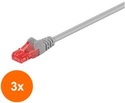 Goobay Set 3 x Cablu UTP Cat6 Mufat, 1.0 m, Patch Cord, Gri (TIV-3xUTP-6003-1.0GY-GBAY)