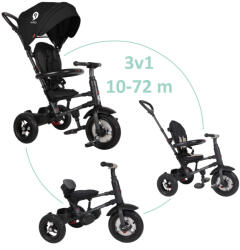 Qplay Rito Air Gel Összecsukható Tricikli - Fekete, 10-72 Hónapos Korig - Gumis Pneumatikus Kerekekkel, UPF 50+ Napellenzővel és Állítható Háttámlával