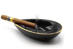 adorini Leaf porcelán szivar hamutál 1 szivar számára arany szegéllyel - fekete (AD-11042-14404)