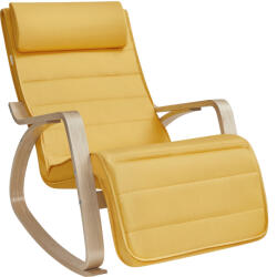 SONGMICS Hintaszék, nyírfából készült pihenő fotel, 5 pozícióban állítható lábrésszel, 150kg sárga és natúr (LYY010Y01)