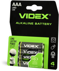 Videx LR03 AAA alkáli elemek 1, 5 V, 4 db-os bliszteres kiszerelésben (VIDBAT0040)