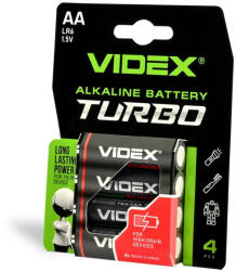 Videx TURBO LR6T AA alkáli elemek, kicsi, 1, 5 V, 4 db-os bliszteres kiszerelésben (VIDBAT0015)