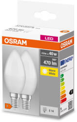 OSRAM 2x LED izzó B37 gyertya E14 4.9W = 40W 470lm 2700K Meleg 200°-os foglalat Osram (4058075614413)