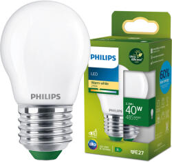 Philips LED izzó E27 gömb alakú P45 2, 3 W = 40 W 485 lm 210 lm/W 2700 K Meleg 300° A OSZTÁLYÚ UltraEfficient Philips (8720169310872)