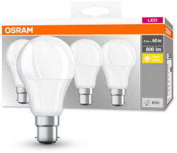 OSRAM 4x LED izzó A60 B22d 8W = 60W 806lm 2700K Meleg 150°-os foglalat Osram (4058075819511)