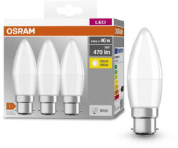 OSRAM 3x LED izzó B37 gyertya B22d 4.9W = 40W 470lm 2700K Meleg 200°-os foglalat Osram (4052899961517)