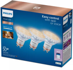 Philips 3x LED izzó GU10 spotlámpa PAR16 4, 7 W = 50 W 345 lm 2700-6500 K TW Intelligens OKOS WiFi Bluetooth WiZ alkalmazás Philips (8720169296701)