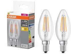 OSRAM 2x LED izzó B35 gyertya E14 4W = 40W 470lm 2700K Meleg 300°-os foglalat Osram (4099854090226)