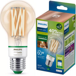Philips LED izzó E27 A60 4, 3 W = 60 W 903 lm 2700-4000 K TW FILAMENT UltraEfficient Smart WiFi Bluetooth WiZ App Philips (8720169241435)