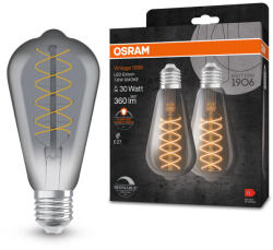 OSRAM 2x Dekoratív LED izzó ST64 Edison E27 7.8W = 30W 360lm 1800K Meleg 320° Füstölt Izzószálas Szabályozható Fényerő Vintage 1906 Osram (4099854147852)