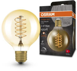 OSRAM LED dekoratív izzó G80 gömb alakú E27 4, 8 W = 37 W 420 lm 2200 K Meleg 320° Izzószálas, szabályozható fényerővel, Vintage 1906 Osram (4099854090806)