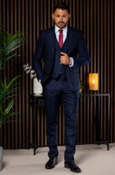 Elite Fashion Sötétkék csíkos háromrészes slim Öltöny - 56 ( xl ) - elitedivat - 153 990 Ft