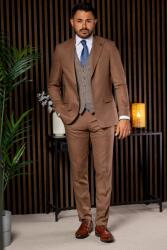 Elite Fashion Sötét camel háromrészes slim Öltöny - 50 ( m )