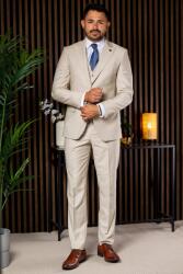 Elite Fashion Világos drapp háromrészes slim Öltöny - 50 ( m )