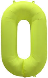 Amscan 0-ás születésnapi szám fólia lufi - Neon sárga 86 cm