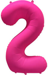 Amscan 2-es születésnapi szám fólia lufi - Neon rózsaszín 86 cm