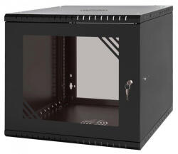 Stalflex RC19-9U-600GB 19" 9U 600 mm mély lapraszerelt fekete üveg ajtós fali rack szekrény (RC19-9U-600GB) - blacktip