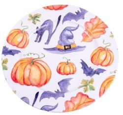  IRIS bádog tálca, kör alakú, halloween dekor, narancssárga lila 33 x 1, 5 cm (081131)