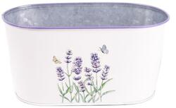 IRIS bádog kaspó ovál, levendula mintás, fehér 23 x 12 cm (081099) - bestbyte