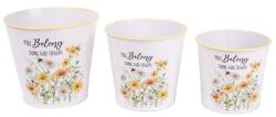 IRIS bádog kaspó, 3 darabos, margaréta mintás, fehér 15 x 11, 5 cm (081114) - officedepot