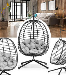  San Vito függőfotel kokon, technorattan, szürke nagy párnával