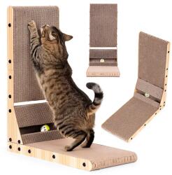 PETSI Sarok L-alakú karton macskakapáró MDF kerettel, labdás játékkal 60×50 cm (TP-1056)