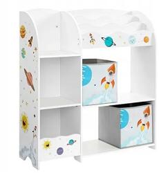 LEOBERT Gyerek játék- és könyvespolc 5 polccal, 3 rekesszel, 2 tárolódobozzal (model_2304_1)