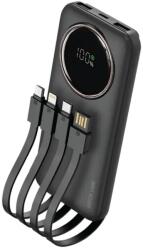  Powerbank Green Lion - fekete power bank 10000mAh, beépített MicroUSB/Type-C/Lightning/USB kábelekkel