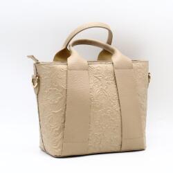  Bőr sötétbézs nyomott virágmintás / erezett női kézi / válltáska