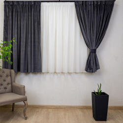 Hiko Set 2 draperii scurte cu doua benzi de prindere Hiko COMFY catifea gri antracit, cu rejansa (100006473)