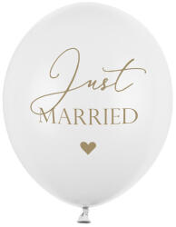 Léggömbök 30 cm, Just Married, pasztell tiszta fehér (1 db / 50 db) (SB14P-237-008)