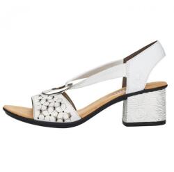 RIEKER Sandale dama, alb, casual, din piele naturala si piele ecologica, cu toc, Rieker 64677-80-Alb (Marime: 40) (64677-80-Alb-40)