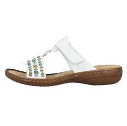RIEKER Papuci dama, alb, comozi, din piele ecologica, cu talpa joasa, antistres, Rieker 60867-80-Alb (Marime: 36) (60867-80-Alb-36)