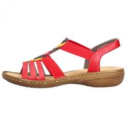 RIEKER Sandale dama, rosu, casual, din piele ecologica, cu talpa joasa si benzi elastice, Rieker 60804-33-Rosu (Marime: 36) (60804-33-Rosu-36)