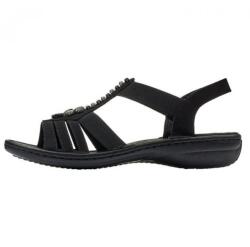 RIEKER Sandale dama, negru, casual, din piele ecologica, cu talpa joasa si aplicatii cu margele, Rieker 60806-00-Negru (Marime: 41) (60806-00-Negru-41)